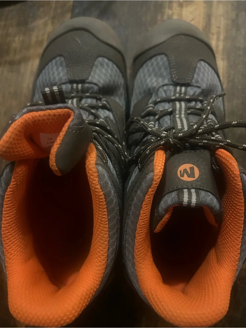 Merrell Chameleon 7 Waterproof Mid Hiking Boots Gray Orange Kids Boys Size 3.5